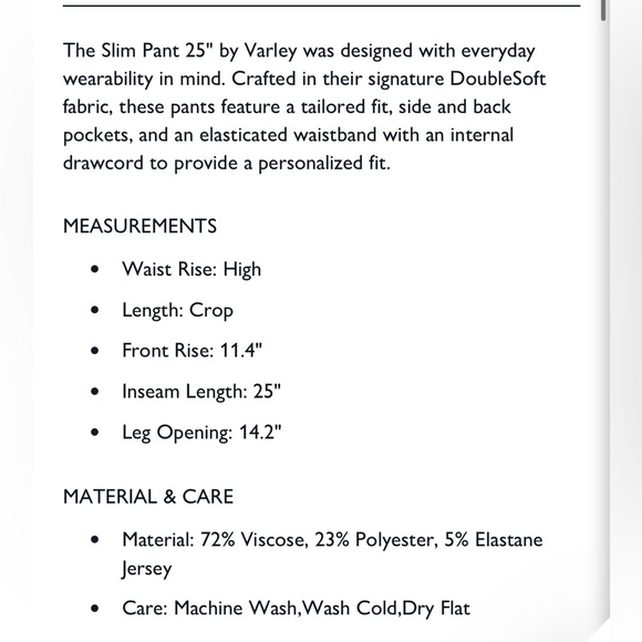 Varley “The Slim Pant” in High Rise Crop - Picture 7 of 10